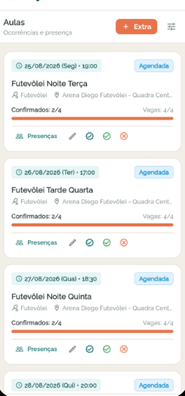 Agenda no app do professor Ponto